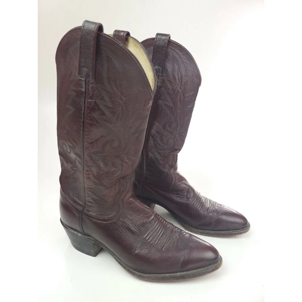 Dan Post Burgundy Black Cherry Leather Cowboy Western Boots 16773 Size 8.5 D